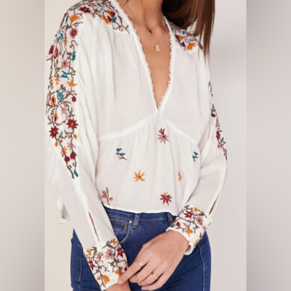 Free People Ava Embroidery Blouse - Ivory Size XS / Small Boho Festival Fairy